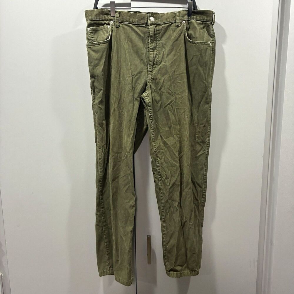 Vintage Lands’ End Corduroy Pants Olive Green Straight Leg 100% Cotton Men’s 37